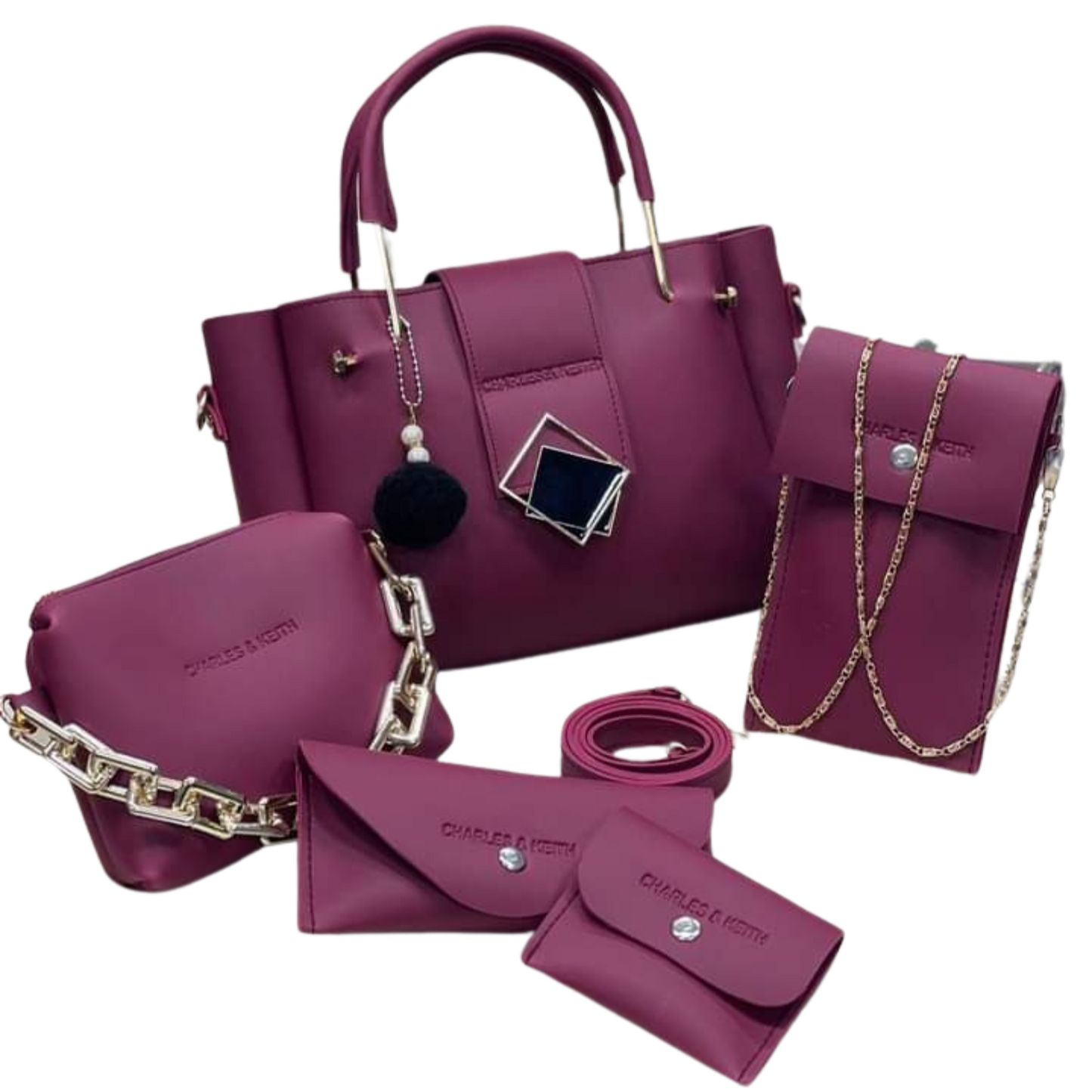 🌟 Royal Star (Mehroon) – 5-in-1 Handbag Set